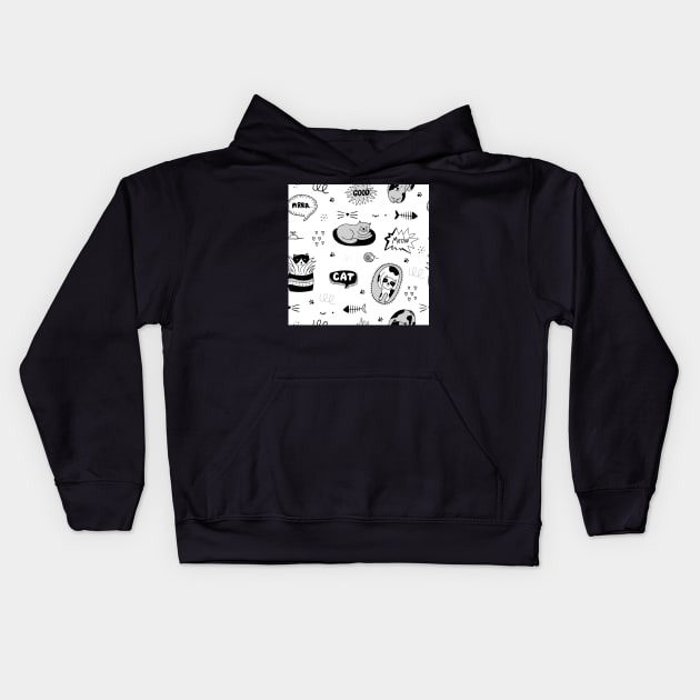 Cute black and white cat pattern Kids Hoodie by Thepurplepig